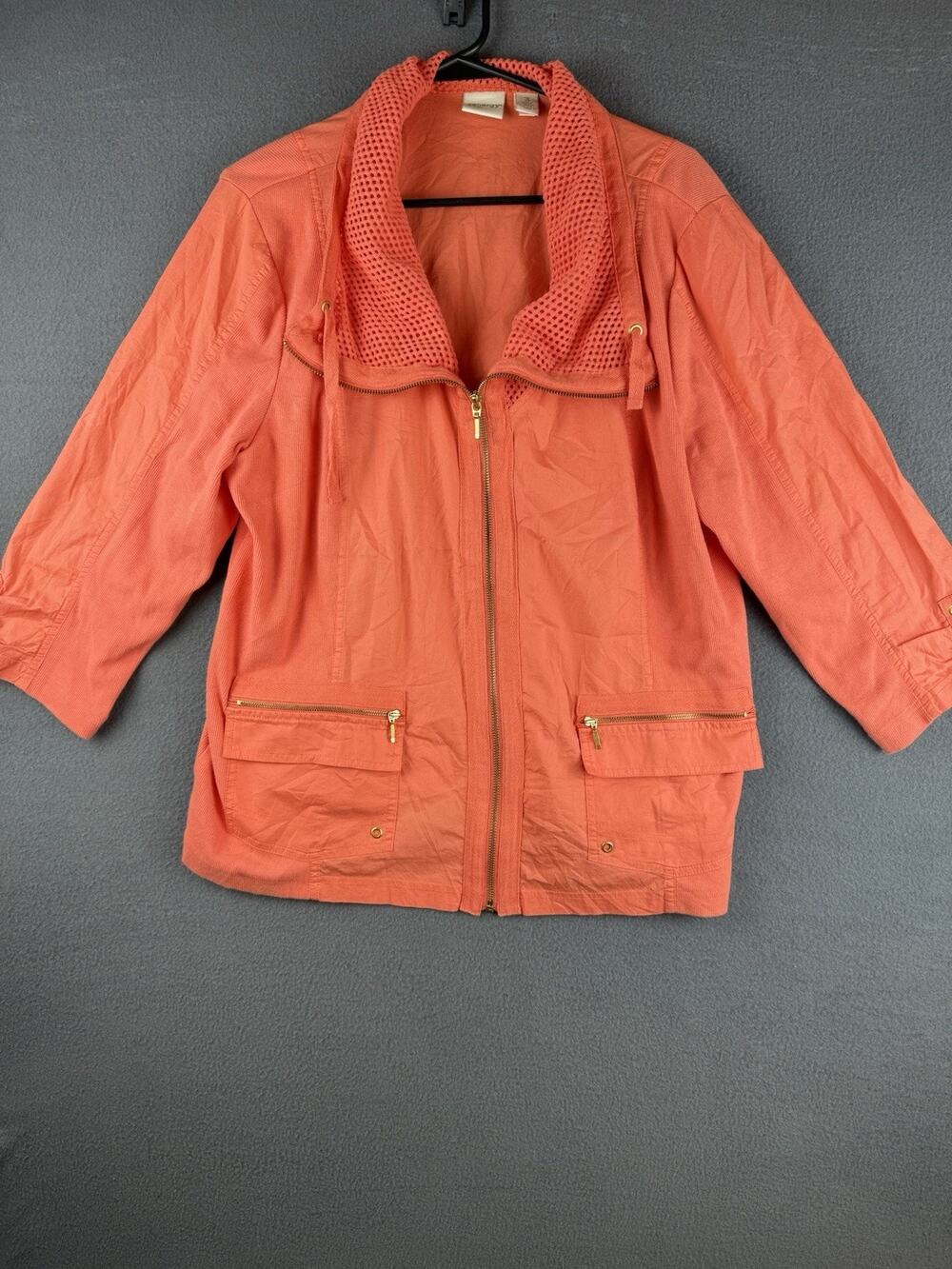 Zenergy Chicos 3 Jacket Coral Orange Zipper Pockets Gold Tone Ladies Size XL
